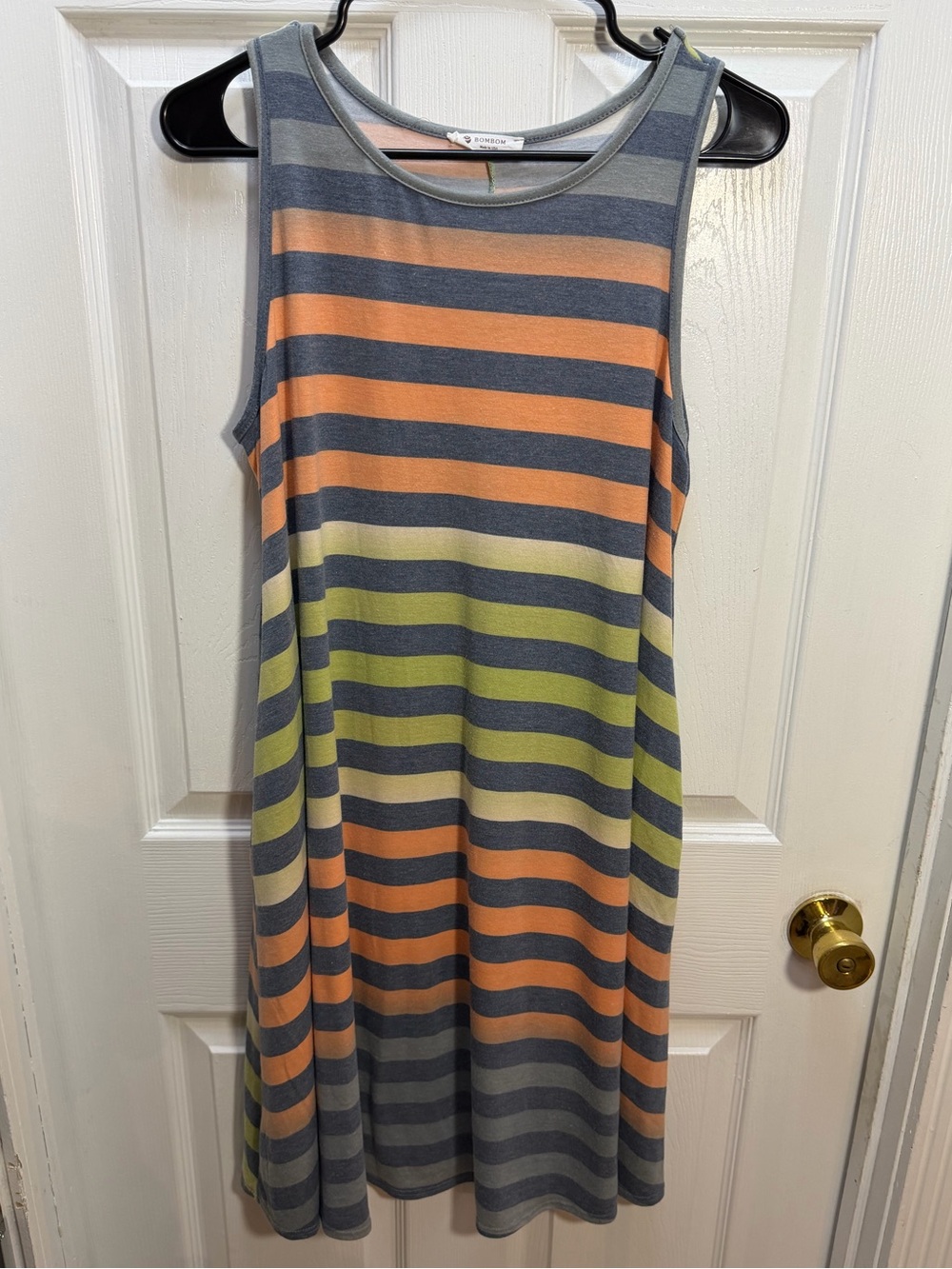 Bombom Striped Sleeveless Maxi Dress - Gray, Peach & Olive